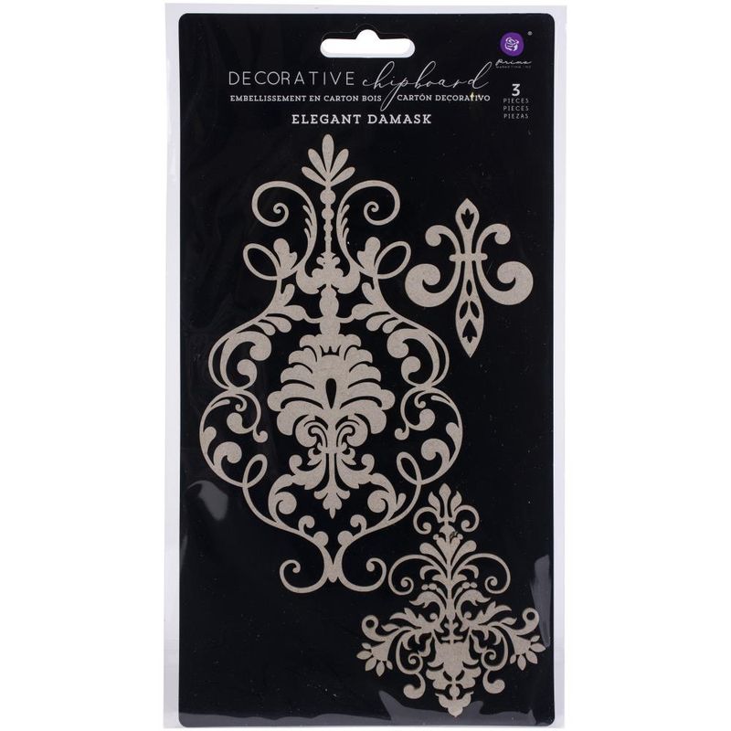 Prima Marketing Laser Cut Chipboard Elegant Damansk, 3/Pkg
