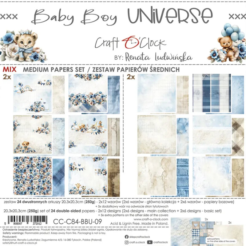 BABY BOY UNIVERSE - A SET OF PAPERS 20,3 cm x 20,3 cm - MIX