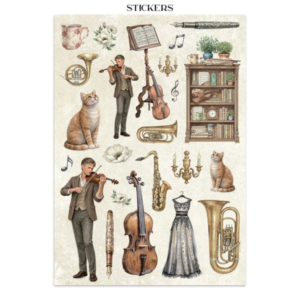 Symphony Junk Journal Stickers, Backgrounds, Cut-Outs by Sara Alcobendas