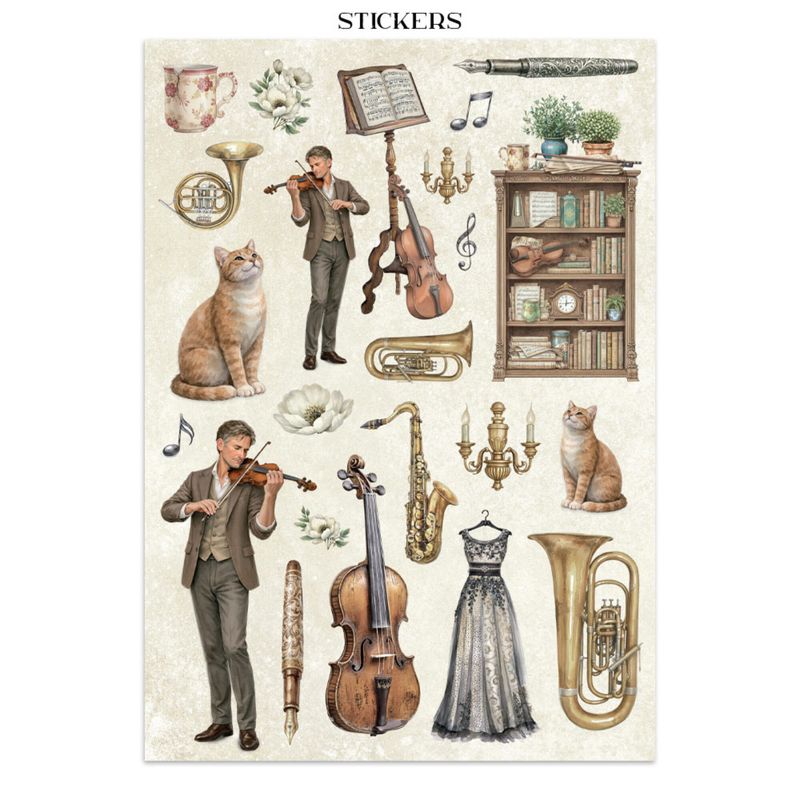 Symphony Junk Journal Stickers, Backgrounds, Cut-Outs by Sara Alcobendas