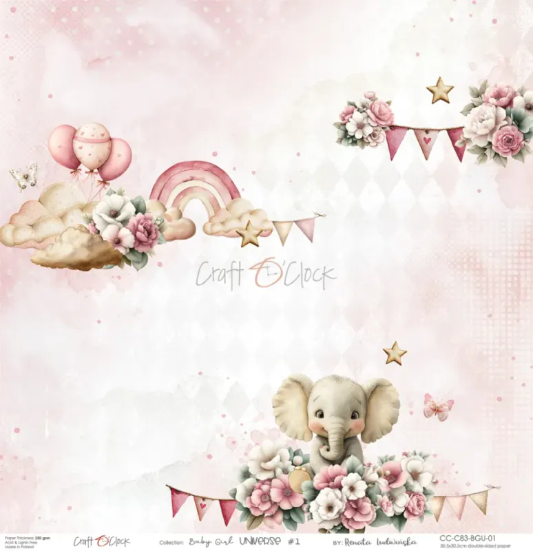 BABY GIRL UNIVERSE - A SET OF PAPERS 30.5 cm x 30.5 cm