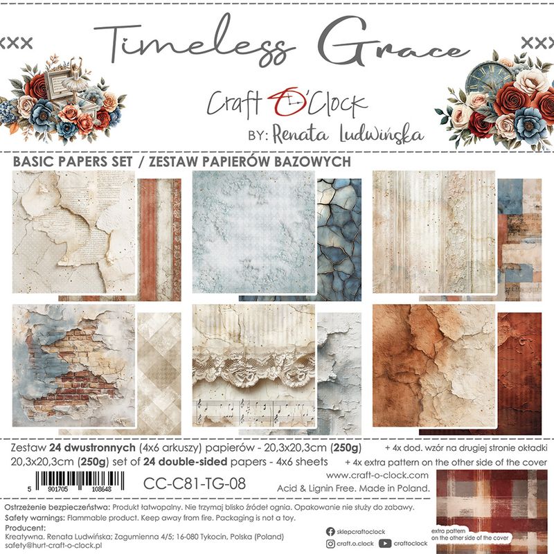 TIM E L E S S G R A C E -   a s e t o f  p a p e r s 2 0,3 x2 0,3 c m -  MIX