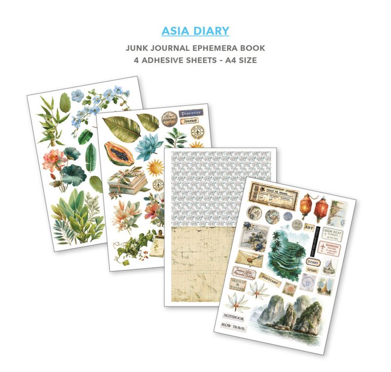 Asia Diary A4 Junk Journal Ephemera Book (32pcs)