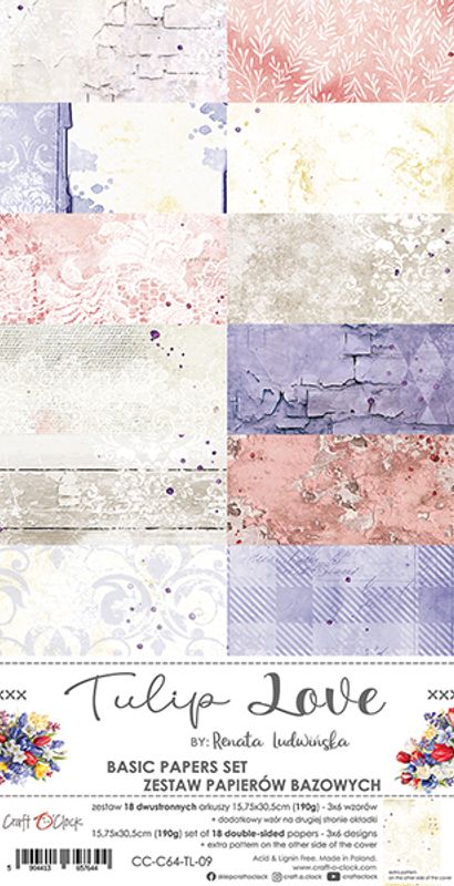 TULIP LOVE - SET OF BASIC PAPERS 15,75X30,5CM