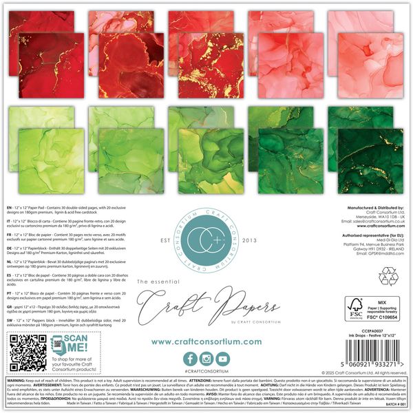 Essential Craft Papers 12x12 Inch Paper Pad Ink Drops Festive 