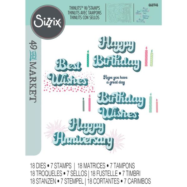 Birthday Wishes - Sizzix Thinlits Die & A5 Stamp Set By 49 & Market 